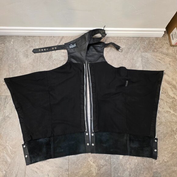 Vintage asphalt black zipper Leather Motorcycle Biker Chaps Mens XXL - Picture 3 of 16